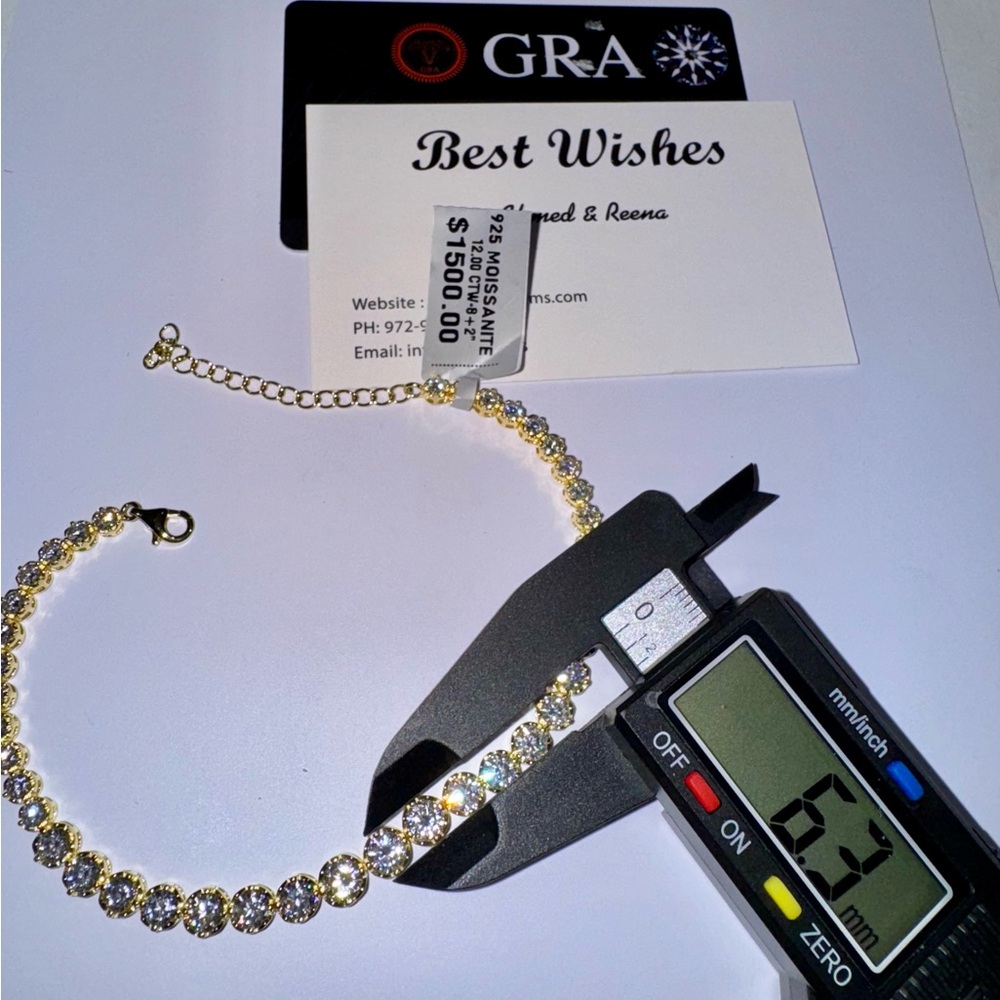 14k Yellow Gold Vermeil Certified Diamond Anklet or Bracelet, 2 way wearing Gem - Picture 7 of 8